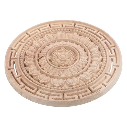 Beatifufu Unlackierte Holzornamente Mandala Blume Onlay Runde Holzgeschnitzte Möbelapplikation Handgefertigte Holzverzierung für Schrank Bett Kommode Europäische Dekoration von Beatifufu