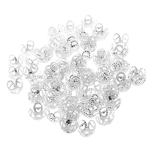 Beauneo 100-teilige Silberne 4-Blatt Filigran Perlenkappen, die riesige Perlen Fuer Schmuckherstellung (8mm) von Beauneo