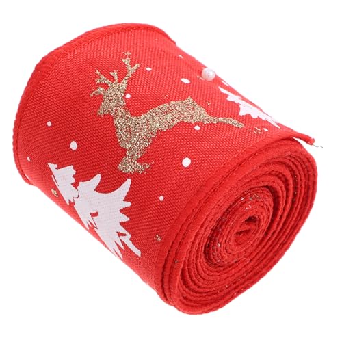 Beaupretty 1 Rolle Drahtkante Polyester Weihnachtsband für Verpackung Dekoratives Geschenkband für Feiertage Weihnachten und DIY Bastelprojekte mit Rentier von Beaupretty