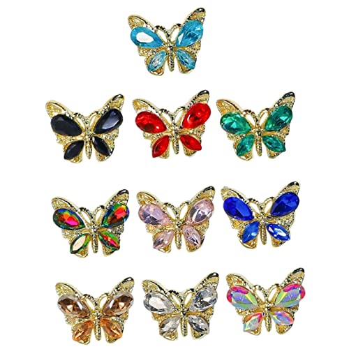 Beaupretty 10 Stück Teiliges Nagelkunst Schmetterling Charms Bunte Strasssteine DIY Maniküre Zubehör Einfache Anwendung für Fingernägel bei Alltag und Festen von Beaupretty