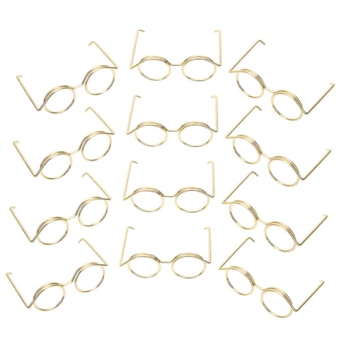Beaupretty 12 Stück Teiliges Mini Puppenbrillen aus Langlebigem Metall Rundes Rahmenloses Design Modische Eyewear für Puppen Deko und Bastelbedarf Goldfarbene Mini Brillen für DIY und Party von Beaupretty