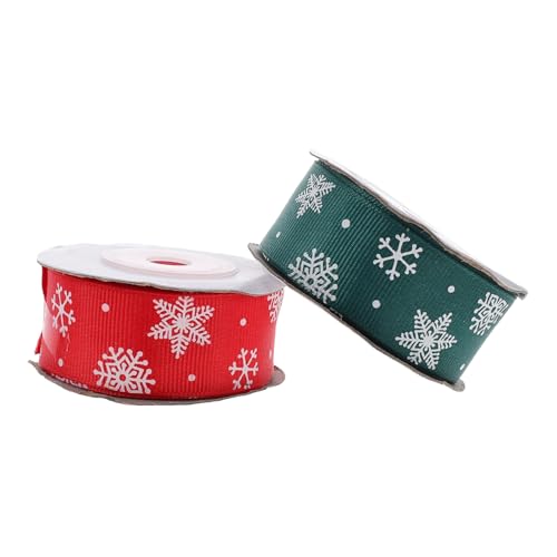 Beaupretty 2 Rollen Weihnachts Geschenkband Breit Lang DIY Schleifenband mit Schneeflocken-motiv in Rot und Grün Langlebiges Farbintensives Deko-band für Weihnachtsbaum und Geschenkverpackung von Beaupretty