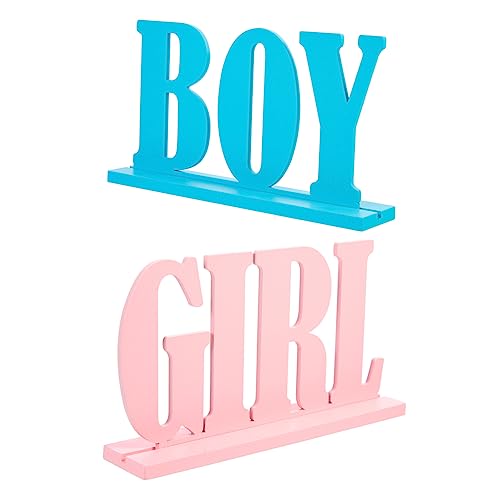 Beaupretty 2 Stück Holz Deko Teilig Gender Reveal Ornament für Babyparty Shower Tischdeko Jungen Mädchen Holzschild Partydekoration für Kindergeburtstag und Enthüllung von Beaupretty