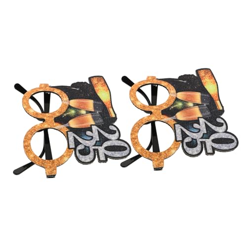 Beaupretty 2 Stück Schwarz -Gold -Brillenrahmen Silvester-Party-Sonnenbrille Neuheit Neujahrsbrille Neujahrsparty-Brillen Frohes neues Jahr Papiergläser glitzernde weihnachtsbrille Grüßer von Beaupretty