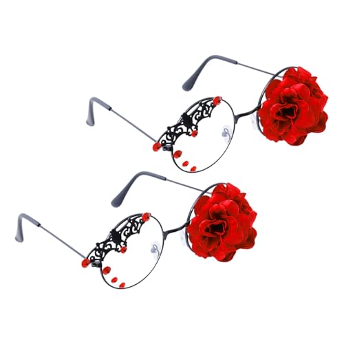 Beaupretty 2 Stück Steampunk Lolita Brillen mit Rosenmotiv Gothic Punk Sonnenbrillen für Frauen Leichte Stilvolle Cosplay Accessoires für Vintage Partys und Themen-events von Beaupretty