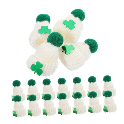 Beaupretty 20 Stück Teiliges Mini Strickmützen Saint Patrick DIY Bastelaccessoires Puppenhüte mit Grün weißem Design für Kreative Dekoration und Party Ornamente von Beaupretty