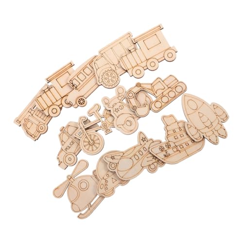 Beaupretty 25 Stück Teiliges Unfertige Holzfiguren Fahrzeuge Flugzeuge Baufahrzeuge Hubschrauber DIY Bastelset Kindersicher Holzrohlinge für Kreative Gestaltung und Malerei von Beaupretty