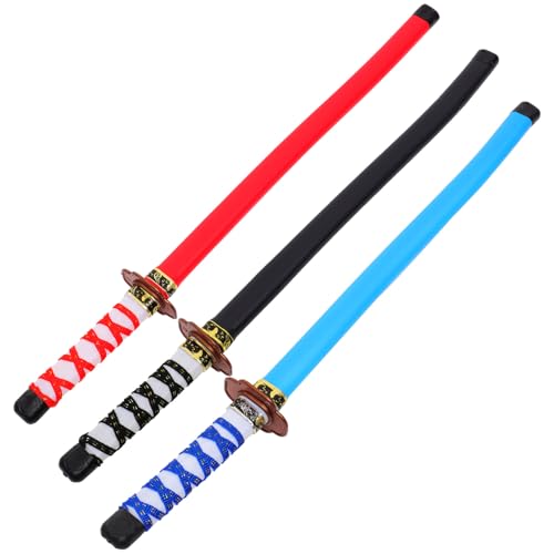 Beaupretty 3 Stück Teiliges Cosplay Schwertspielzeug für Japanische Samurai Schwerter Rot Blau und Schwarz Party und Requisiten für Geburtstagsfeiern und Rollenspiele von Beaupretty