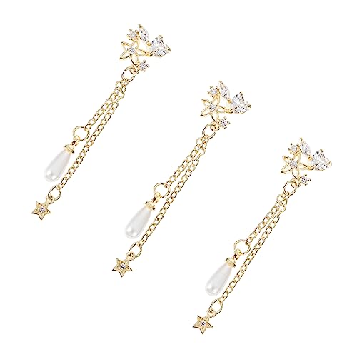 Beaupretty 3 Stück Teiliges Nagelkunst mit Perlenanhänger DIY Maniküre Schmuck Goldfarbene Kettenverzierung Stilvolle Nagel Accessoires für Kreative Nageldesigns Zufällige Anhänger Varianten von Beaupretty