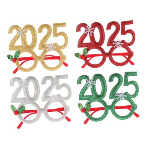 Beaupretty 4 Stück 2025 Stirnband Neujahr Haarschmuck Feier bunt Neujahrsbrille Weihnachtsbrille Requisiten rahmen Gläser Neujahrszubehör Partybrillen für das neue Jahr Kunststoffe und Harze von Beaupretty