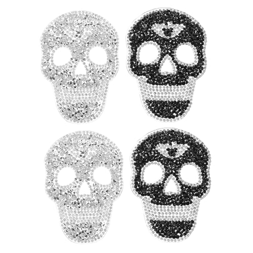 Beaupretty 4 Stück Schädelschädel Schädelbekleidungsfleck -Applikationen -Reparatur-Patch Strass-Skelett-Patch Reparaturapplikationen für Kleidung Plastik von Beaupretty