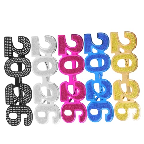 Beaupretty 5 Stück Glitter Nummerngläser Teiliges Set Auffällige Brille für Neujahr Abschlussfeier und Fotobooth Dekoration Langlebiges Material Lebendigen Farben für Festliche Anlässe von Beaupretty