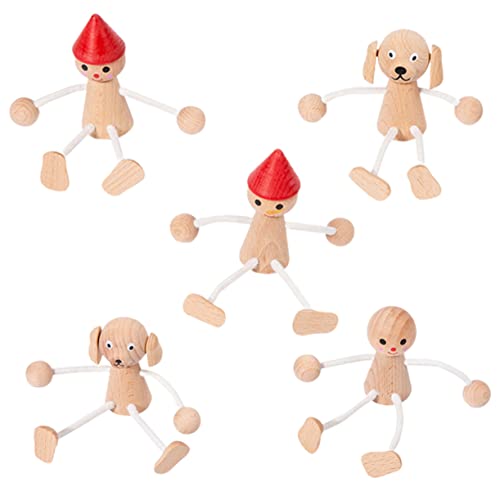 Beaupretty 5 Stück Teiliges Holzfiguren mit Beweglichen und Beinen Handgefertigte Tierdesigns Dekorative Holzpuppen für DIY Bastelprojekte Kinderhand Auge Koordination Schreibtischdeko von Beaupretty