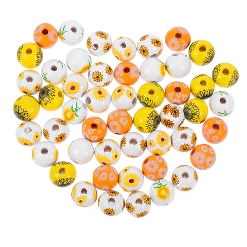 Beaupretty 50 Stück Bunte Blumenmuster Holzperlen für DIY Schmuck Naturholzperlen für Kreative Bastelprojekte für Anhänger und Dekorative Elemente von Beaupretty