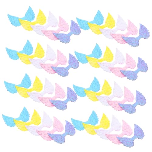 Beaupretty 50 Stück Engelsflügel Aufnäher zum Aufnähen Bunte DIY Applikationen für Kleidung Haarschmuck und Bastelprojekte Glitzernde Flügel Patches in Violett Gelb Hellblau für Festdeko von Beaupretty