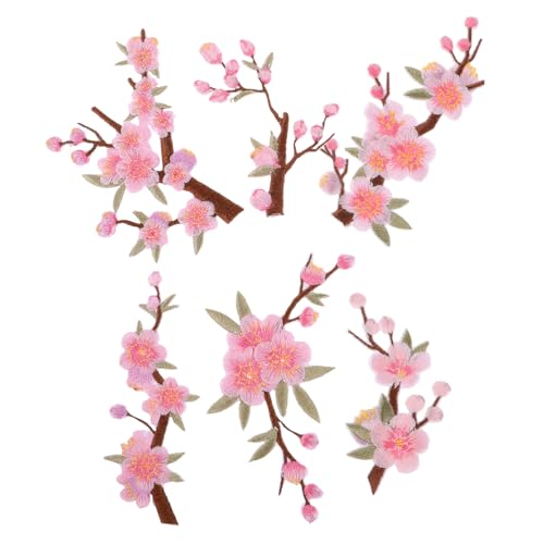 Beaupretty 6 Stück Teiliges Bestickter Pflaumenblüten-bügelapplikationen mit Pinken Blumenmotiven Langlebige Stoffaufnäher zum Aufbügeln für Kleidung Taschen Diy-nähreparatur und Dekorative von Beaupretty
