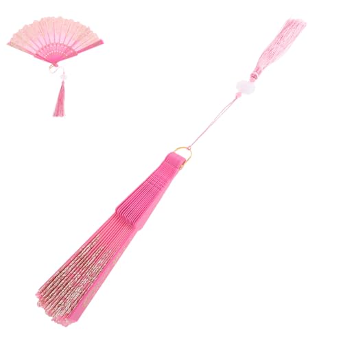 Beaupretty Antiker Faltfächer aus Kunststoff Vintage Handfächer Hochzeitsfan kleiner faltbarer Handfächer Handventilator Kampfsportfan Faltfächer für Frauen Festival-Fan Stickfan Plastik Rosa von Beaupretty