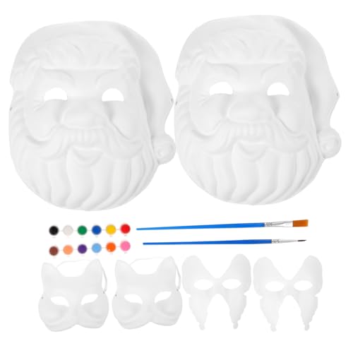 Beaupretty DIY Teiliges Papiermasken Weiß zum Bemalen Motive Fuchs Schmetterling Weihnachtsmann Farben Acrylfarbe Pinsel Blanko Maske für Karneval Halloween Basteln Maskerade von Beaupretty