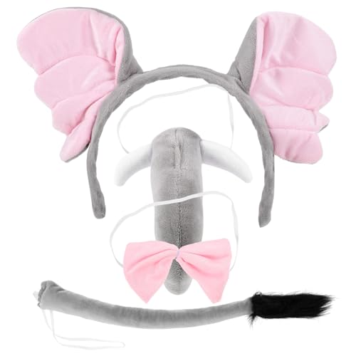 Beaupretty Elefantenkostüm-Set Elefantenohren Stirnband Nase Und Fliege Tierkostüm Elefantenkostüm-Set Halloween Cosplay Partyzubehör von Beaupretty