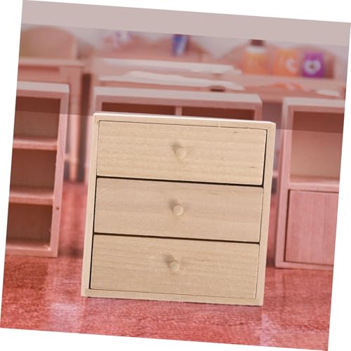 Beaupretty Maßstab Mini Kommode mit Puppenhaus Möbel Naturbelassenes Holz Vielseitig für Schlafzimmer Wohnzimmer Küche Zubehör für DIY Puppenhäuser von Beaupretty