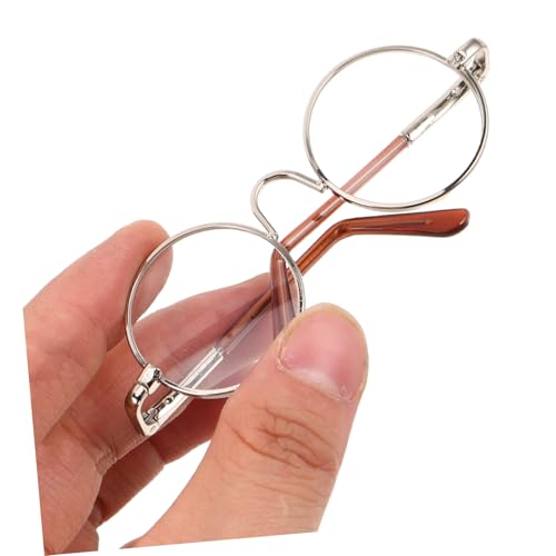 Beaupretty Miniatur Runde Puppenbrille Silber für DIY Puppenkostüm Bastelzubehör Leichte Dollhouse Accessoires Modische Mini Brille für Puppen Styling und Dekoration von Beaupretty