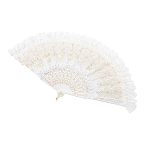 Beaupretty Vintage Chinesischer Stil Faltbarer Spitzenfächer Weiß Eleganter Handfächer für Hochzeiten Tanzaufführungen und Besondere Anlässe mit Zarten Floralen Mustern und Komfortablem Griff von Beaupretty