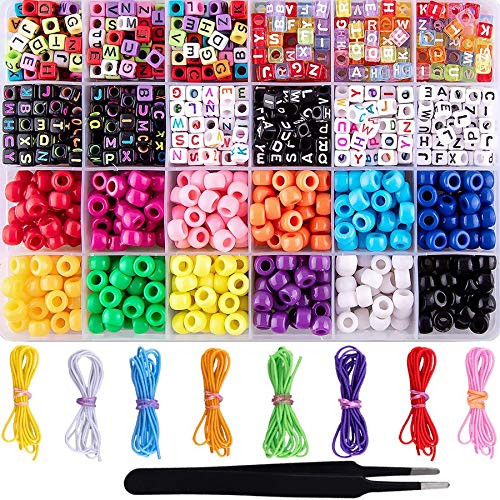 Beausoleil 1000 Stück Armbänder, Herstellung von Perlen, ABC, Pony-Perlen, Buchstabe, Alphabet, Perlen mit 8 Rollen, bunt, elastisch, Armband, Kette, für Herstellung von DIY Handwerk von Beausoleil