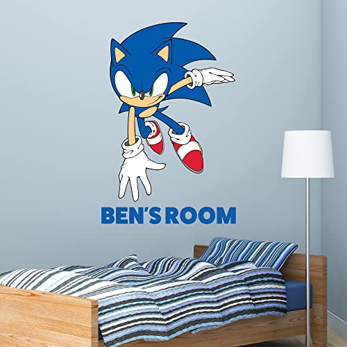 Sonic The Hedgehog Wandaufkleber – Sonic, personalisierbarer Name, Vinyl-Aufkleber (60 cm H x 45 cm B) von Beautiful Game