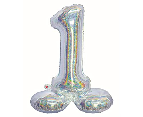 GoDan Beauty&Charm Folienballon, Stehende Ziffer 1, Holographisch Silber, 72 cm von Beauty&Charm