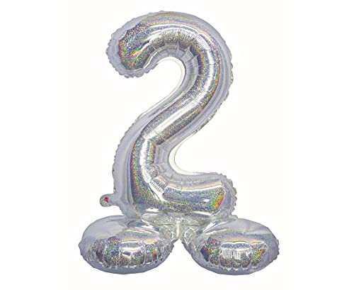 GoDan Beauty&Charm Folienballon, Stehende Ziffer 2, Holographisch Silber, 72 cm von Beauty&Charm