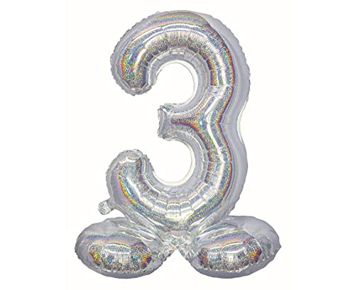 GoDan Beauty&Charm Folienballon, Stehende Ziffer 3, Holographisch Silber, 72 cm von Beauty&Charm