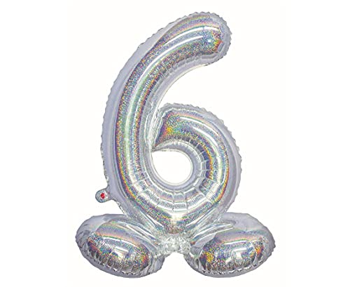 GoDan Beauty&Charm Folienballon, Stehende Ziffer 6, Holographisch Silber, 72 cm von Beauty&Charm