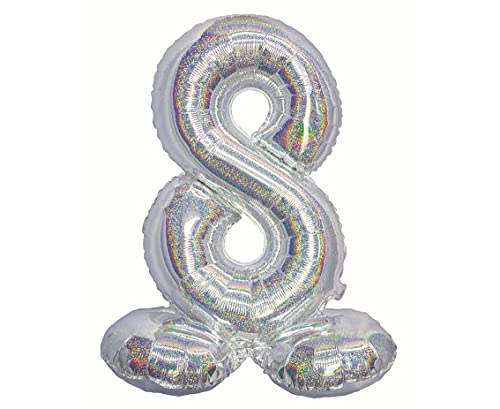 GoDan Beauty&Charm Folienballon, Stehende Ziffer 8, Holographisch Silber, 72 cm von Beauty&Charm