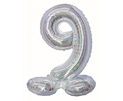 GoDan Beauty&Charm Folienballon, Stehende Ziffer 9, Holographisch Silber, 72 cm von Beauty&Charm