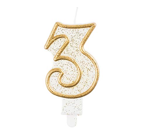 GoDan Beauty&Charm Geburtstagskerze Zahl 3 Größe 6,5 cm, Wachskerze in Weiß mit Golden Umriss und Glitzer, Zahlenkerze zur Dekoration von Geburtstagskuchen, Geburtstagstorte, Geburtstagszug GoDan Beauty&Charm Geburtstagskerze Zahl 3 Größe 6,5 cm, Wachskerze in Weiß mit Golden Umriss und Glitzer, Zahlenkerze zur Dekoration von Geburtstagskuchen, Geburtstagstorte, Geburtstagszug von Beauty&Charm