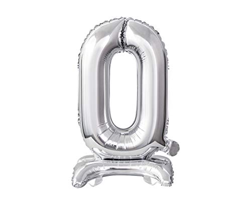 GoDan Beauty&Charm Luftballons Zahlen 0-9 zum Aufstellen auf dem Tisch 38 cm Folienballon Geburtstagsluftballons Zimmer und Raumdekoration beim Geburtstag Jubiläum (Zahl 0 Silber) von Beauty&Charm