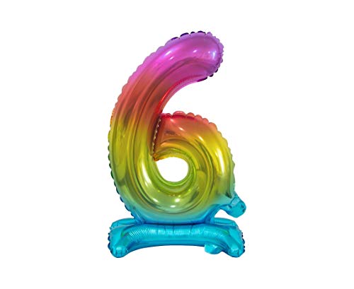 GoDan Beauty&Charm Luftballons Zahlen 0-9 zum Aufstellen auf dem Tisch 38 cm Folienballon Geburtstagsluftballons Zimmer und Raumdekoration beim Geburtstag Jubiläum (Zahl 6 Regenbogen) von Beauty&Charm