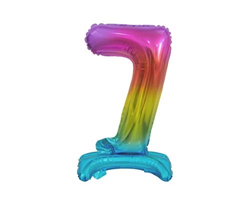GoDan Beauty&Charm Luftballons Zahlen 0-9 zum Aufstellen auf dem Tisch 38 cm Folienballon Geburtstagsluftballons Zimmer und Raumdekoration beim Geburtstag Jubiläum (Zahl 7 Regenbogen) von Beauty&Charm