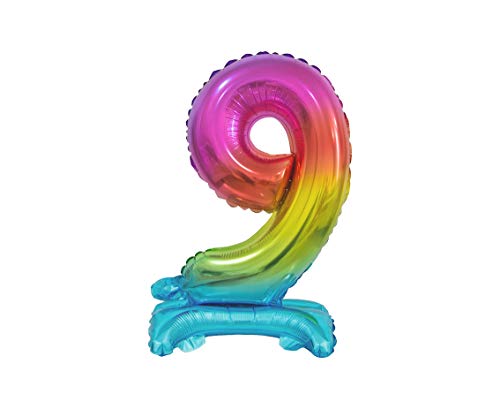 GoDan Beauty&Charm Luftballons Zahlen 0-9 zum Aufstellen auf dem Tisch 38 cm Folienballon Geburtstagsluftballons Zimmer und Raumdekoration beim Geburtstag Jubiläum (Zahl 9 Regenbogen) von Beauty&Charm