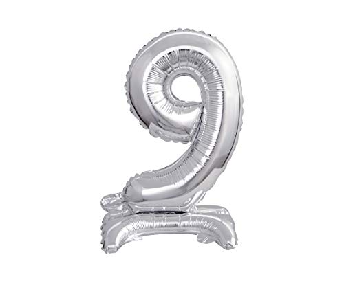 GoDan Beauty&Charm Luftballons Zahlen 0-9 zum Aufstellen auf dem Tisch 38 cm Folienballon Geburtstagsluftballons Zimmer und Raumdekoration beim Geburtstag Jubiläum (Zahl 9 Silber) von Beauty&Charm