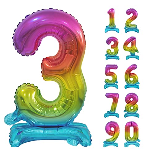 GoDan Beauty&Charm Riesige Luftballons Zahlen 0-9 zum Aufstellen auf dem Tisch 74 cm Folienballon Geburtstagsluftballons Zimmer und Raumdekoration beim Geburtstag Jubiläum (Zahl 3 Regenbogen) von Beauty&Charm