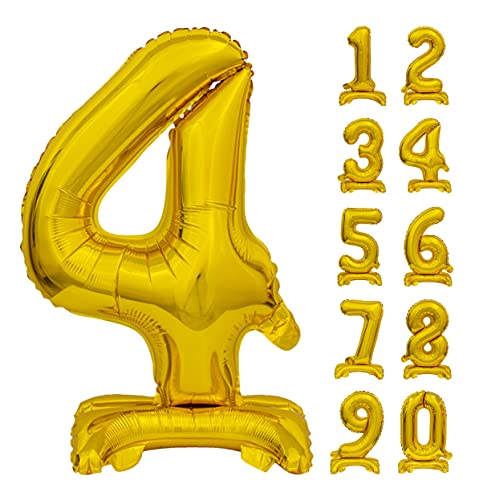 GoDan Beauty&Charm Riesige Luftballons Zahlen 0-9 zum Aufstellen auf dem Tisch 74 cm Folienballon Geburtstagsluftballons Zimmer und Raumdekoration beim Geburtstag Jubiläum (Zahl 4 Gold) von Beauty&Charm