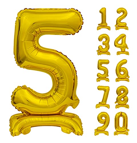 GoDan Beauty&Charm Riesige Luftballons Zahlen 0-9 zum Aufstellen auf dem Tisch 74 cm Folienballon Geburtstagsluftballons Zimmer und Raumdekoration beim Geburtstag Jubiläum (Zahl 5 Gold) von Beauty&Charm