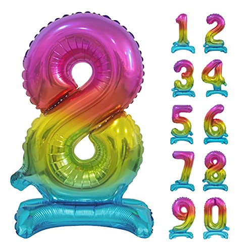 GoDan Beauty&Charm Riesige Luftballons Zahlen 0-9 zum Aufstellen auf dem Tisch 74 cm Folienballon Geburtstagsluftballons Zimmer und Raumdekoration beim Geburtstag Jubiläum (Zahl 8 Regenbogen) von Beauty&Charm