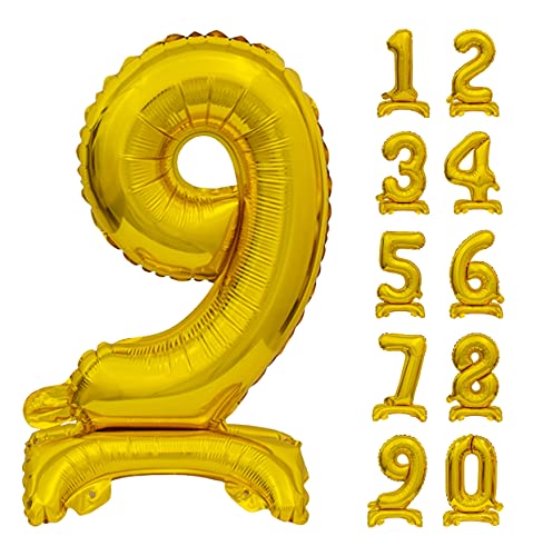 GoDan Beauty&Charm Riesige Luftballons Zahlen 0-9 zum Aufstellen auf dem Tisch 74 cm Folienballon Geburtstagsluftballons Zimmer und Raumdekoration beim Geburtstag Jubiläum (Zahl 9 Gold) von Beauty&Charm