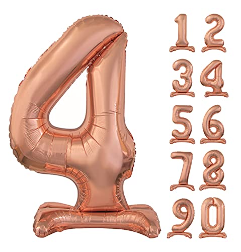 GoDan Beauty&Charm Riesige Luftballons Zahlen 0-9 zum Aufstellen auf dem Tisch 74 cm Folienballon Geburtstagsluftballons Zimmer und Raumdekoration beim Geburtstag Jubiläum Jahrestag (Zahl 4 Rosegold) von Beauty&Charm
