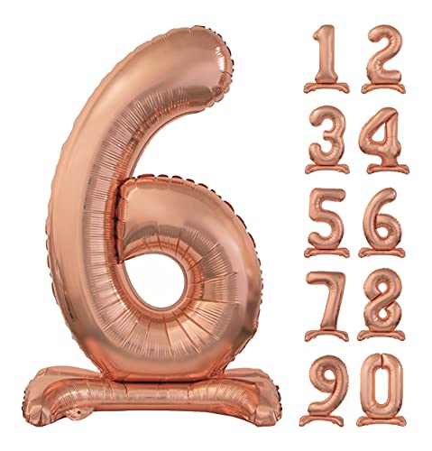 GoDan Beauty&Charm Riesige Luftballons Zahlen 0-9 zum Aufstellen auf dem Tisch 74 cm Folienballon Geburtstagsluftballons Zimmer und Raumdekoration beim Geburtstag Jubiläum Jahrestag (Zahl 6 Rosegold) von Beauty&Charm