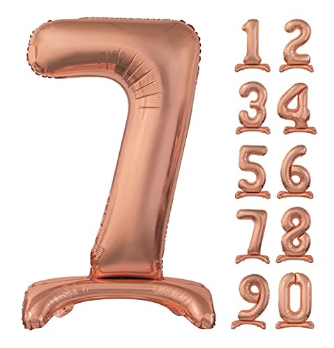 GoDan Beauty&Charm Riesige Luftballons Zahlen 0-9 zum Aufstellen auf dem Tisch 74 cm Folienballon Geburtstagsluftballons Zimmer und Raumdekoration beim Geburtstag Jubiläum Jahrestag (Zahl 7 Rosegold) von Beauty&Charm