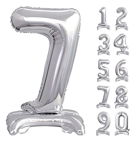GoDan Beauty&Charm Riesige Luftballons Zahlen 0-9 zum Aufstellen auf dem Tisch 74 cm Folienballon Geburtstagsluftballons Zimmer und Raumdekoration beim Geburtstag Jubiläum Jahrestag (Zahl 7 Silber) von Beauty&Charm