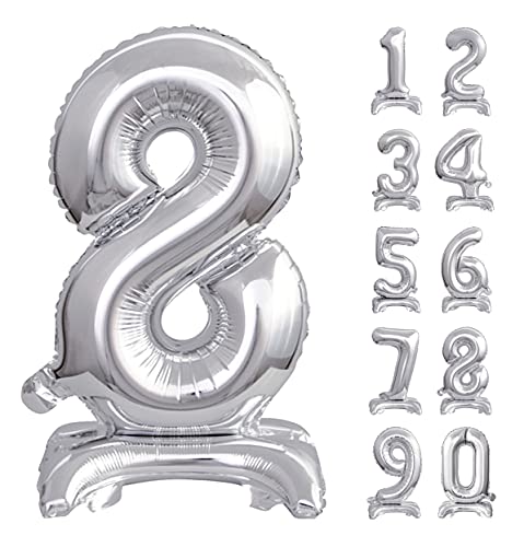 GoDan Beauty&Charm Riesige Luftballons Zahlen 0-9 zum Aufstellen auf dem Tisch 74 cm Folienballon Geburtstagsluftballons Zimmer und Raumdekoration beim Geburtstag Jubiläum Jahrestag (Zahl 8 Silber) von Beauty&Charm